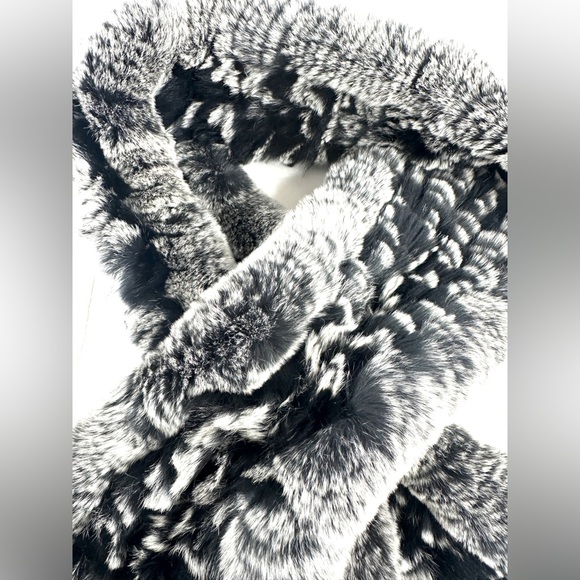 Real Rex Rabbit Fur Gray Ombre Wrap Scarf Winter Warm Rosette Fluffy Soft - Picture 6 of 6